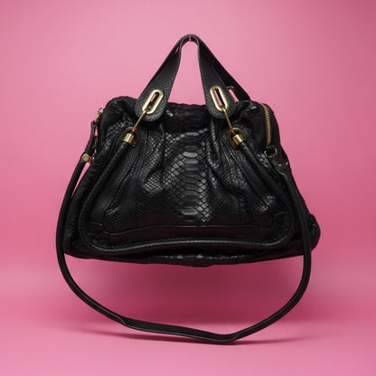 Chloe Large Paraty Black Lizard Leather Shoulder Bag (comes with original duster)