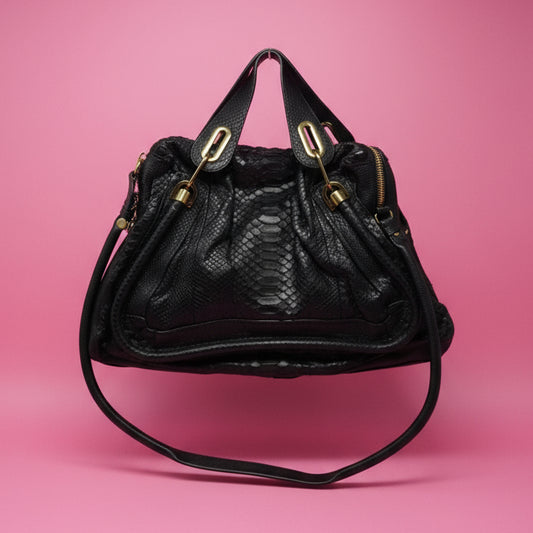 Chloe Large Paraty Black Lizard Leather Shoulder Bag (comes with original duster)