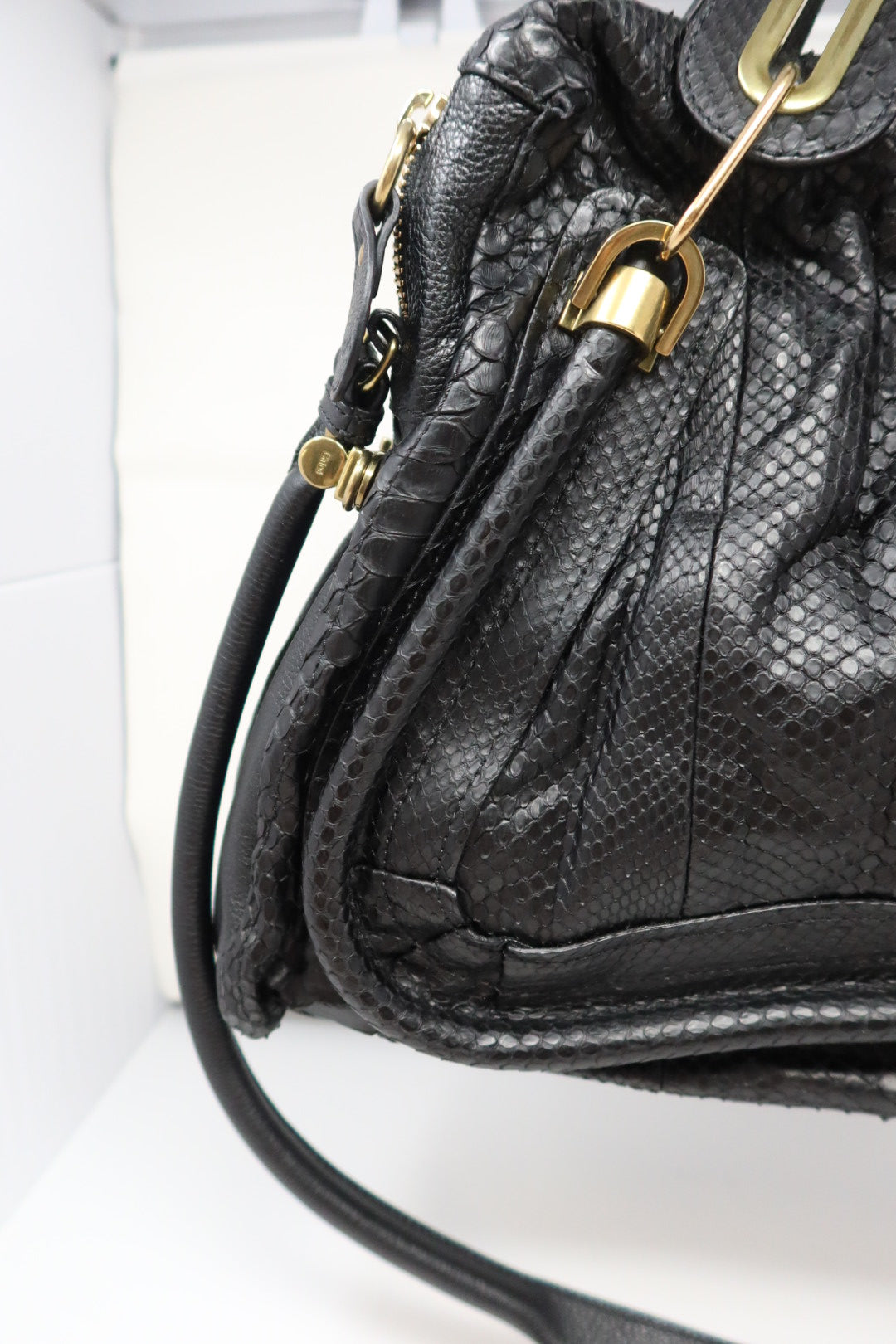 Chloe Large Paraty Black Lizard Leather Shoulder Bag (comes with original duster)