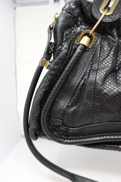 Chloe Large Paraty Black Lizard Leather Shoulder Bag (comes with original duster)