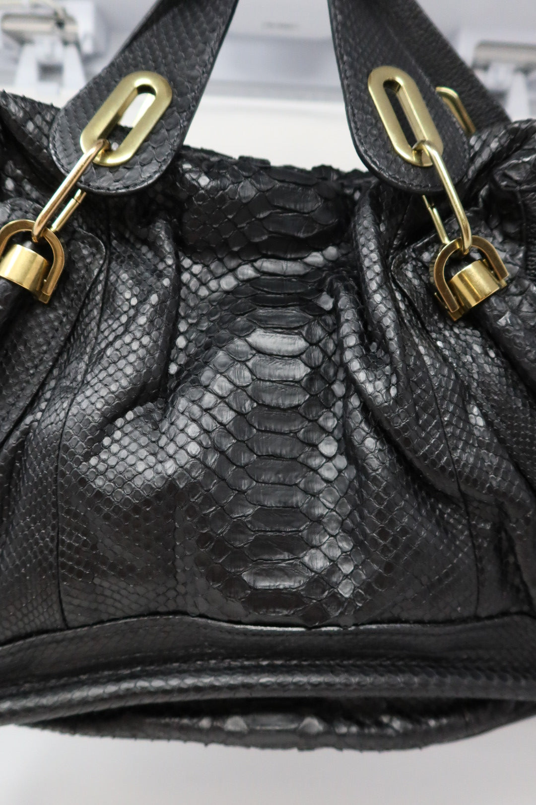 Chloe Large Paraty Black Lizard Leather Shoulder Bag (comes with original duster)