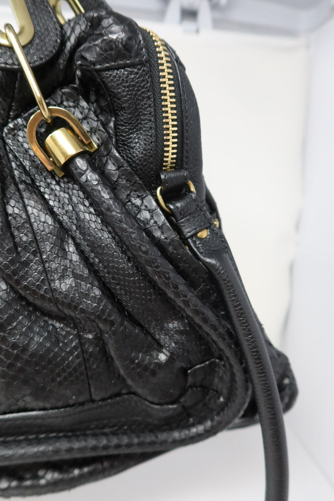 Chloe Large Paraty Black Lizard Leather Shoulder Bag (comes with original duster)