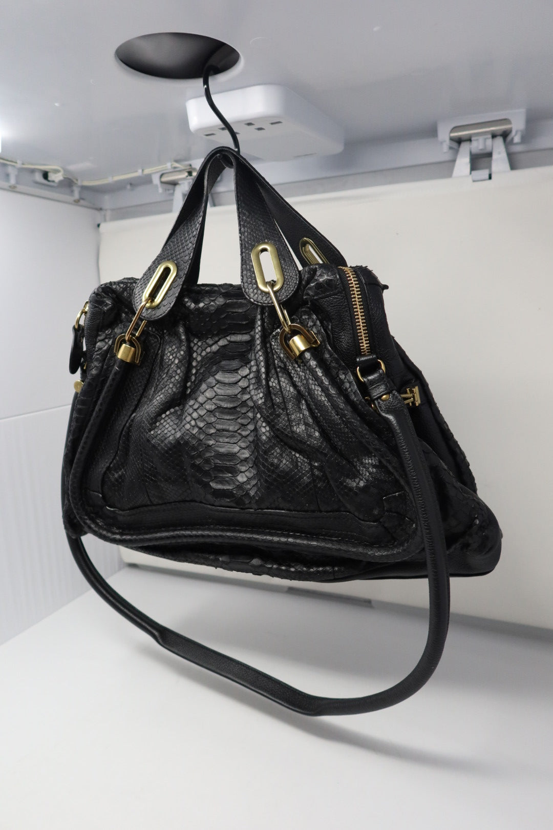 Chloe Large Paraty Black Lizard Leather Shoulder Bag (comes with original duster)