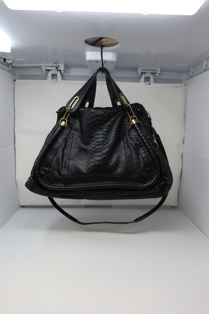 Chloe Large Paraty Black Lizard Leather Shoulder Bag (comes with original duster)