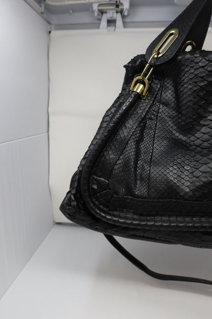 Chloe Large Paraty Black Lizard Leather Shoulder Bag (comes with original duster)