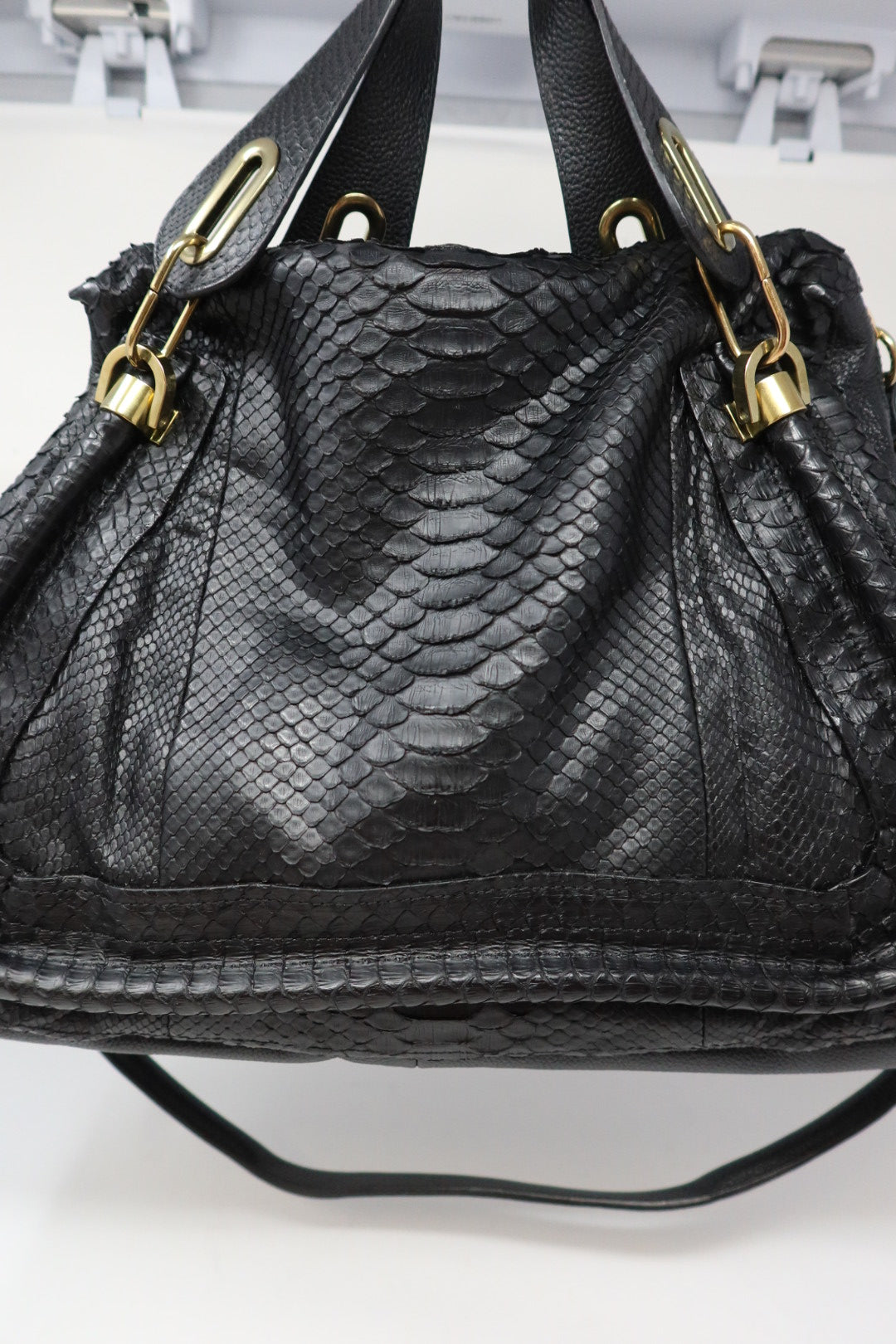 Chloe Large Paraty Black Lizard Leather Shoulder Bag (comes with original duster)