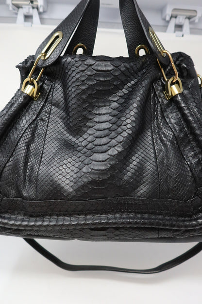 Chloe Large Paraty Black Lizard Leather Shoulder Bag (comes with original duster)