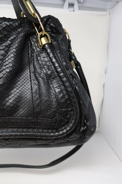 Chloe Large Paraty Black Lizard Leather Shoulder Bag (comes with original duster)