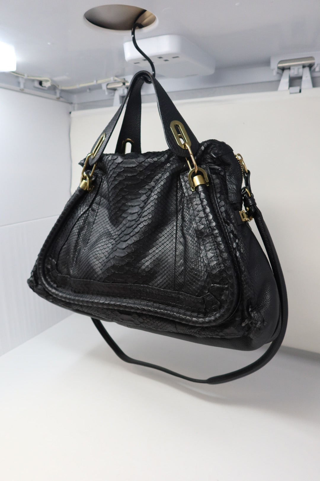 Chloe Large Paraty Black Lizard Leather Shoulder Bag (comes with original duster)