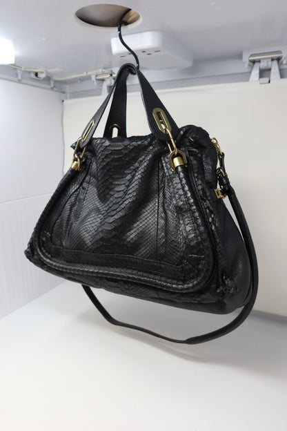 Chloe Large Paraty Black Lizard Leather Shoulder Bag (comes with original duster)
