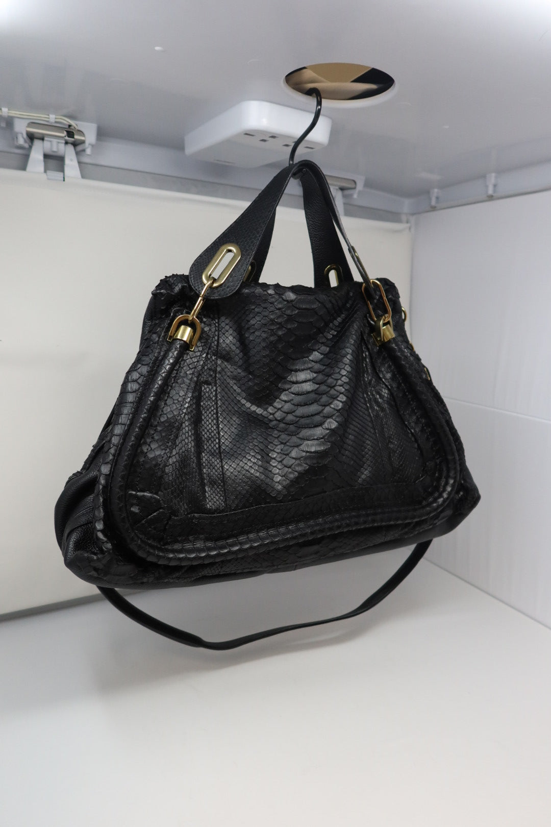 Chloe Large Paraty Black Lizard Leather Shoulder Bag (comes with original duster)