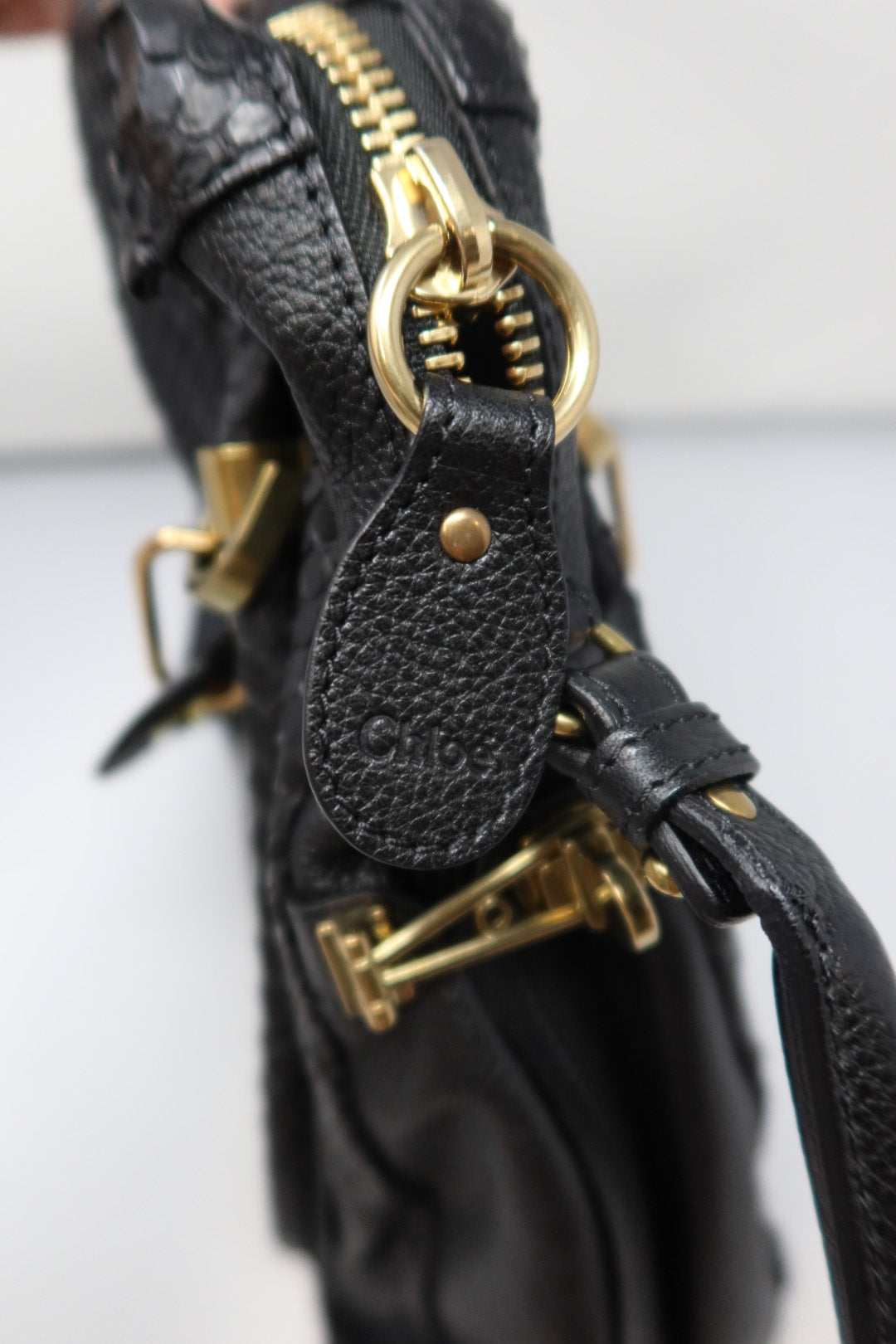 Chloe Large Paraty Black Lizard Leather Shoulder Bag (comes with original duster)