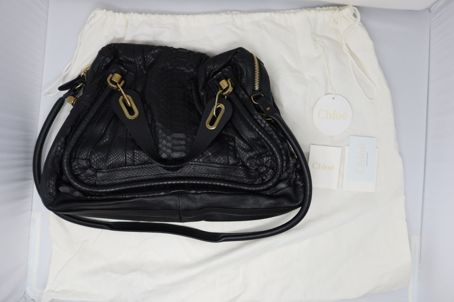 Chloe Large Paraty Black Lizard Leather Shoulder Bag (comes with original duster)