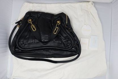 Chloe Large Paraty Black Lizard Leather Shoulder Bag (comes with original duster)