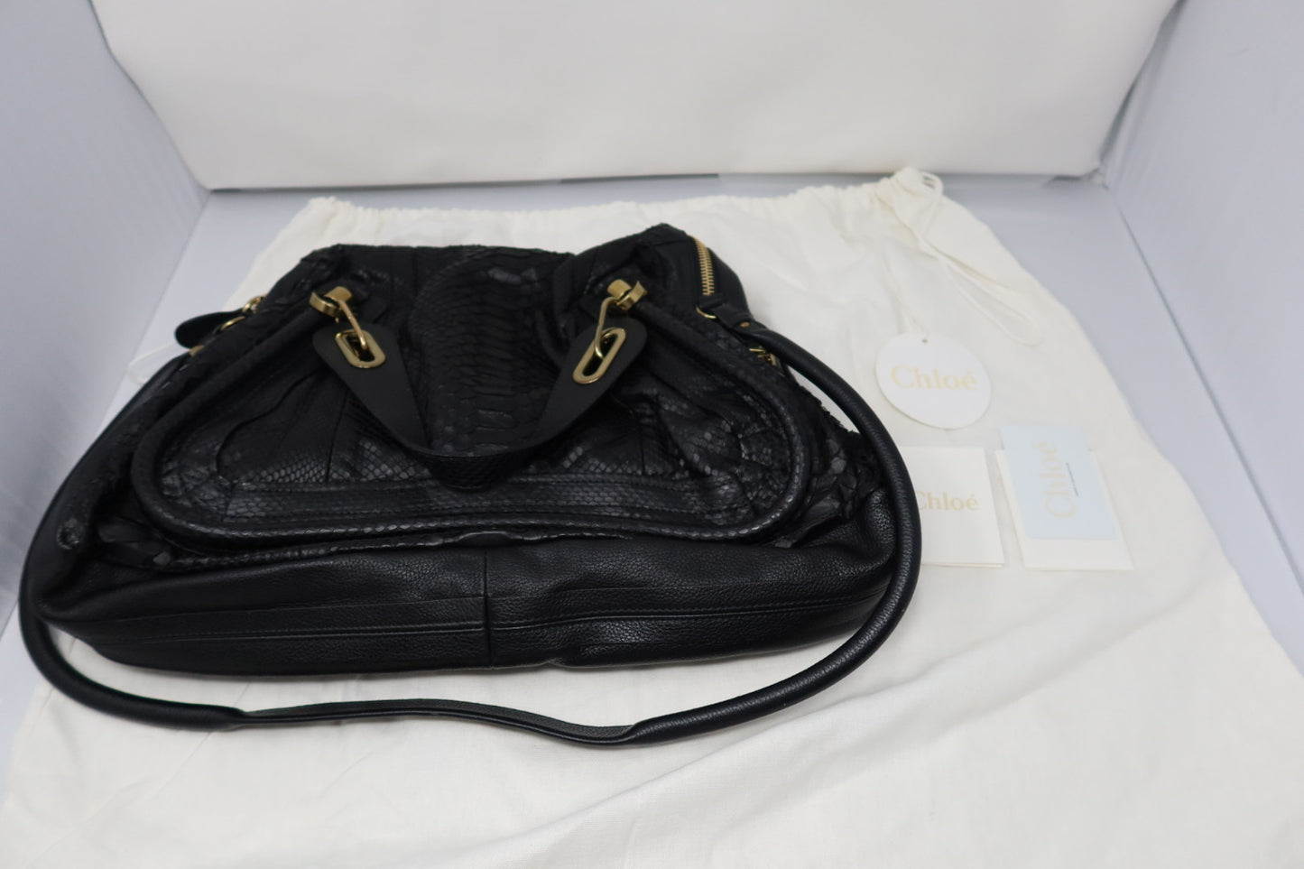 Chloe Large Paraty Black Lizard Leather Shoulder Bag (comes with original duster)