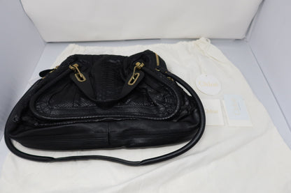 Chloe Large Paraty Black Lizard Leather Shoulder Bag (comes with original duster)