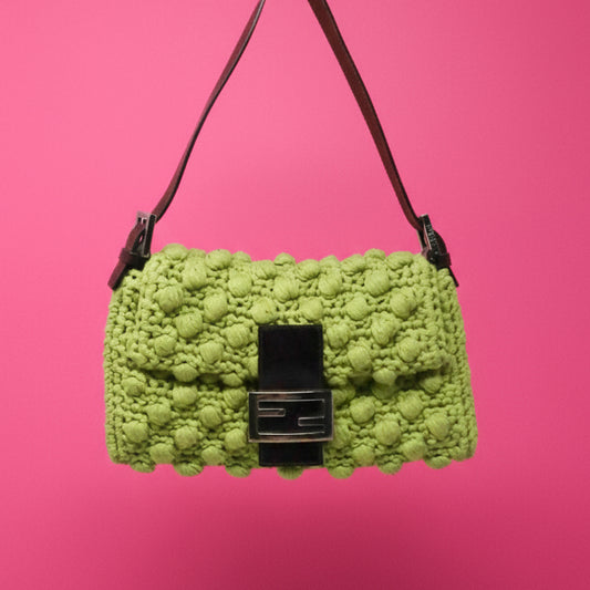 Fendi Lime Green Knit Baguette
