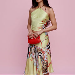 SS2004 Roberto Cavalli Patchwork Scarf Print Silk Halter Top & Bias Skirt Set Size S