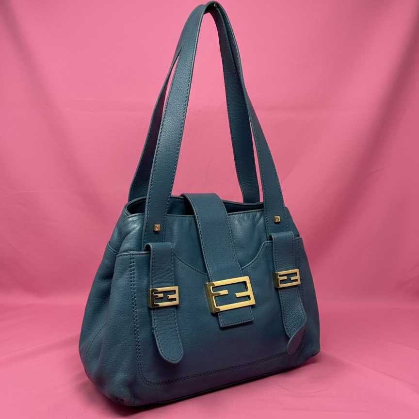 Fendi Blue Leather Vintage Tote