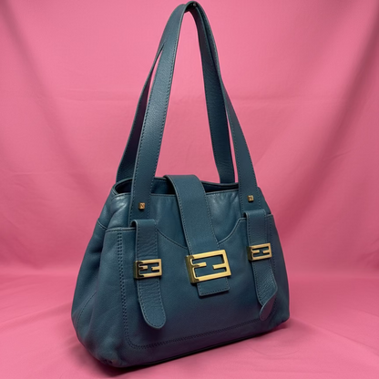 Fendi Blue Leather Vintage Tote