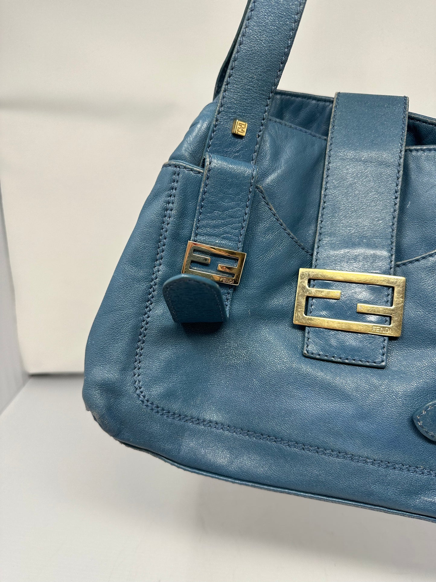Fendi Blue Leather Vintage Tote