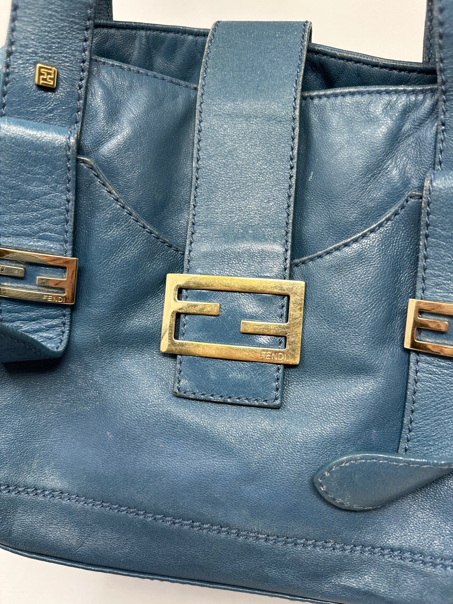 Fendi Blue Leather Vintage Tote