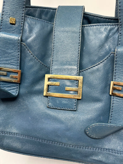 Fendi Blue Leather Vintage Tote