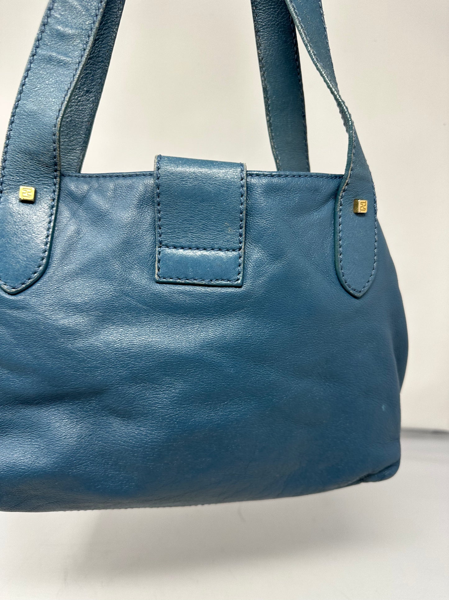 Fendi Blue Leather Vintage Tote