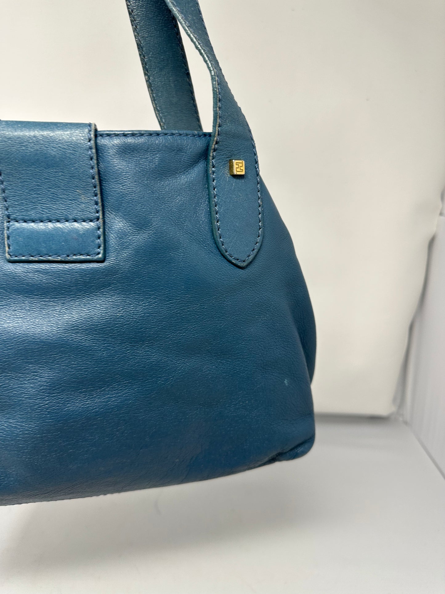 Fendi Blue Leather Vintage Tote