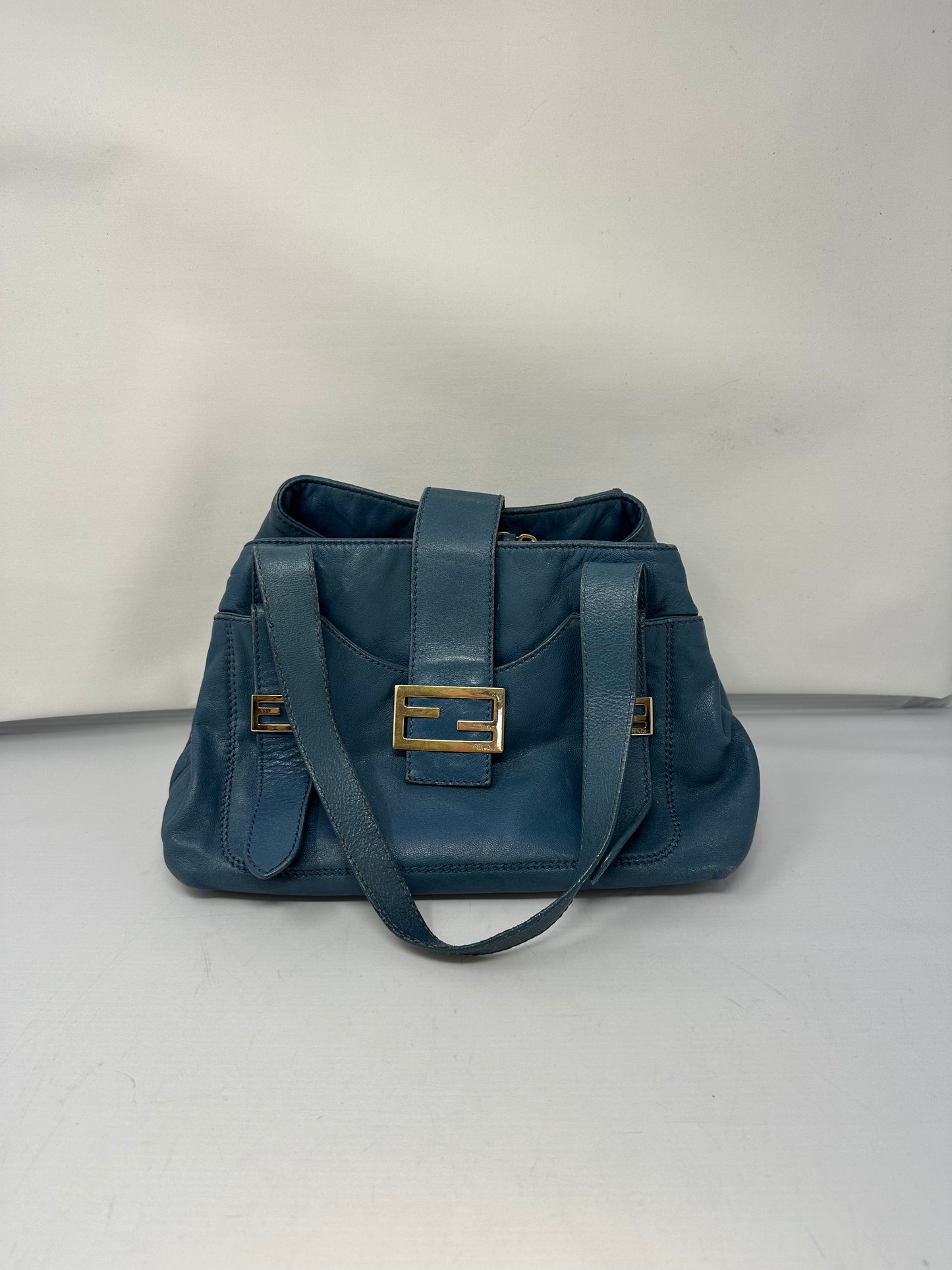 Fendi Blue Leather Vintage Tote