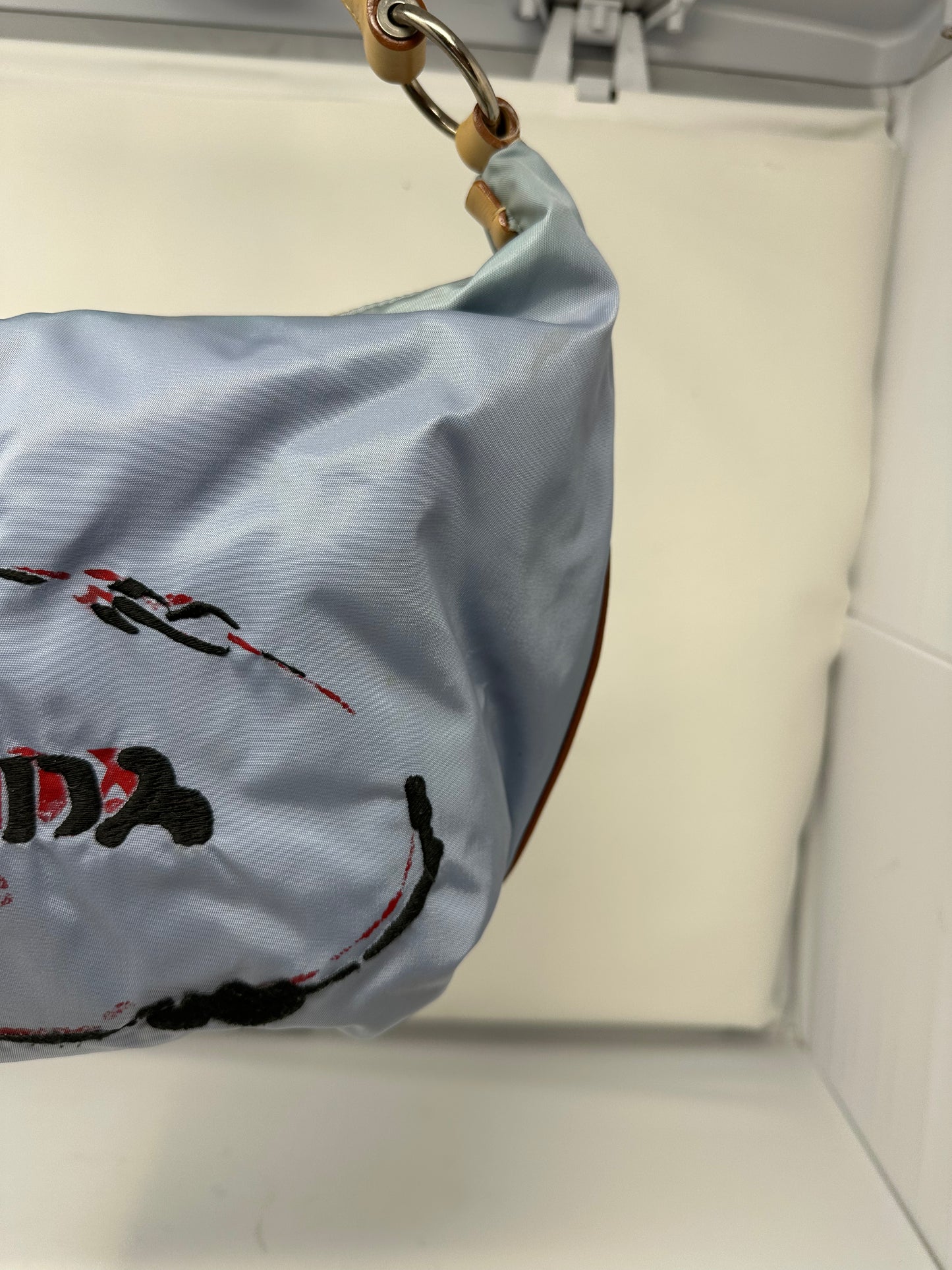 Prada Light Blue Embroidered Tessuto Hobo