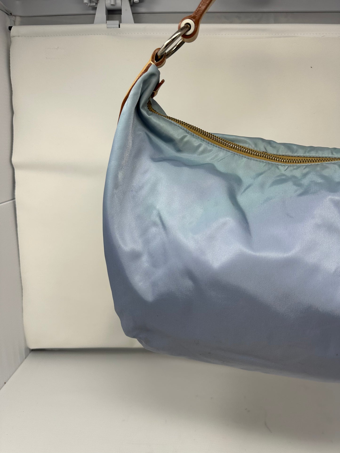 Prada Light Blue Embroidered Tessuto Hobo