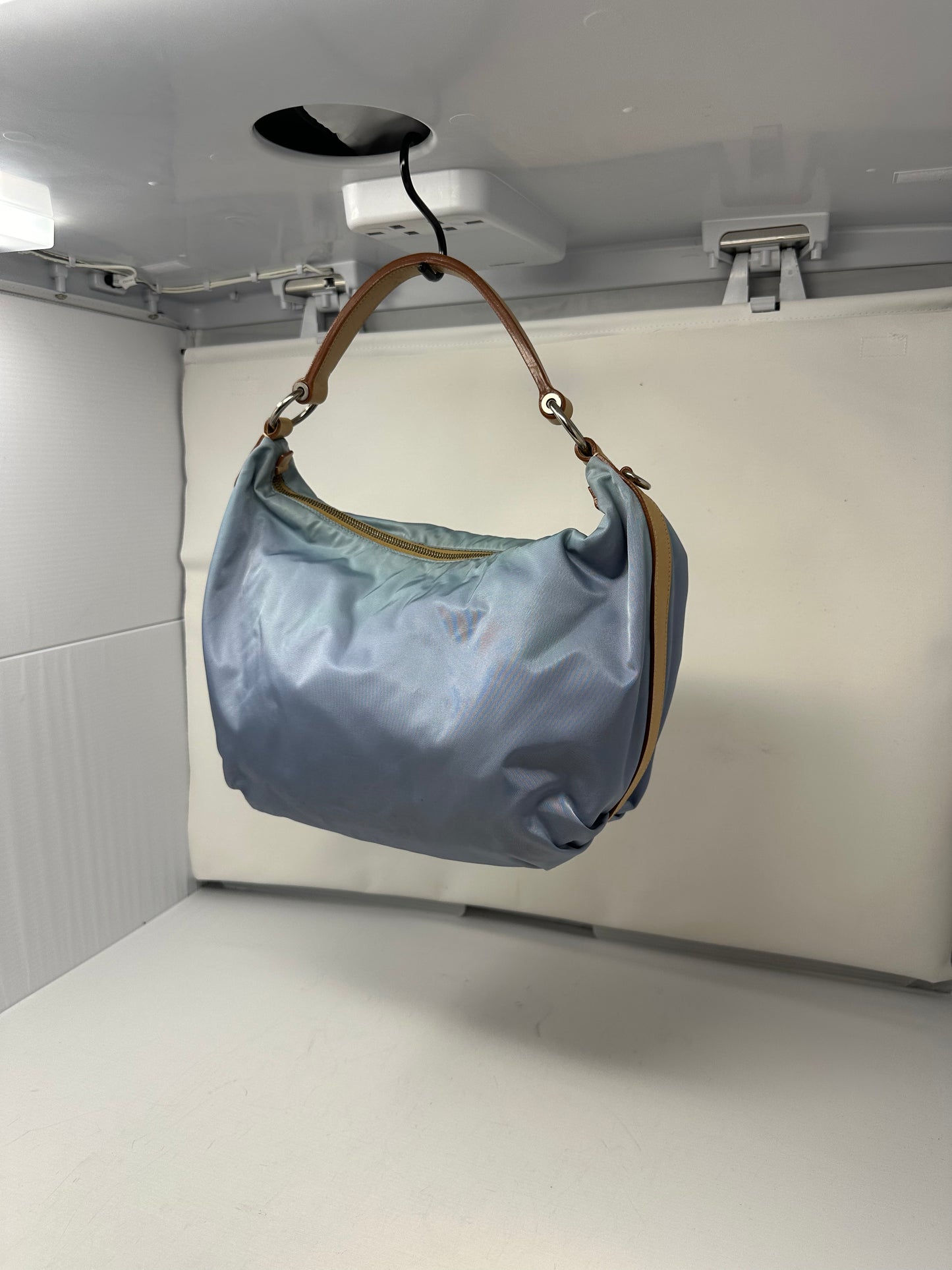 Prada Light Blue Embroidered Tessuto Hobo