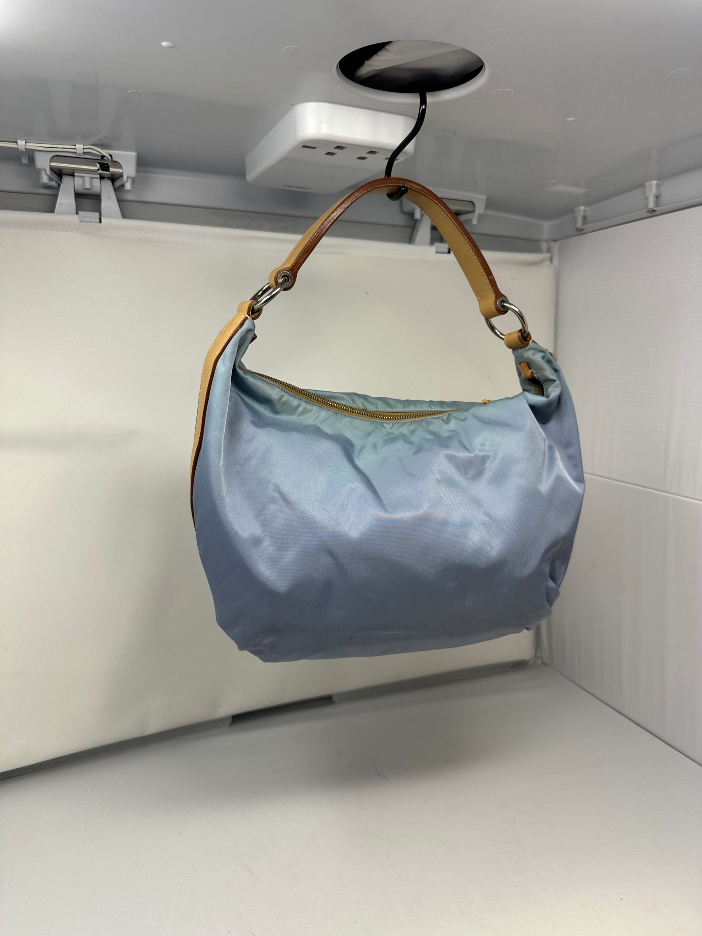 Prada Light Blue Embroidered Tessuto Hobo