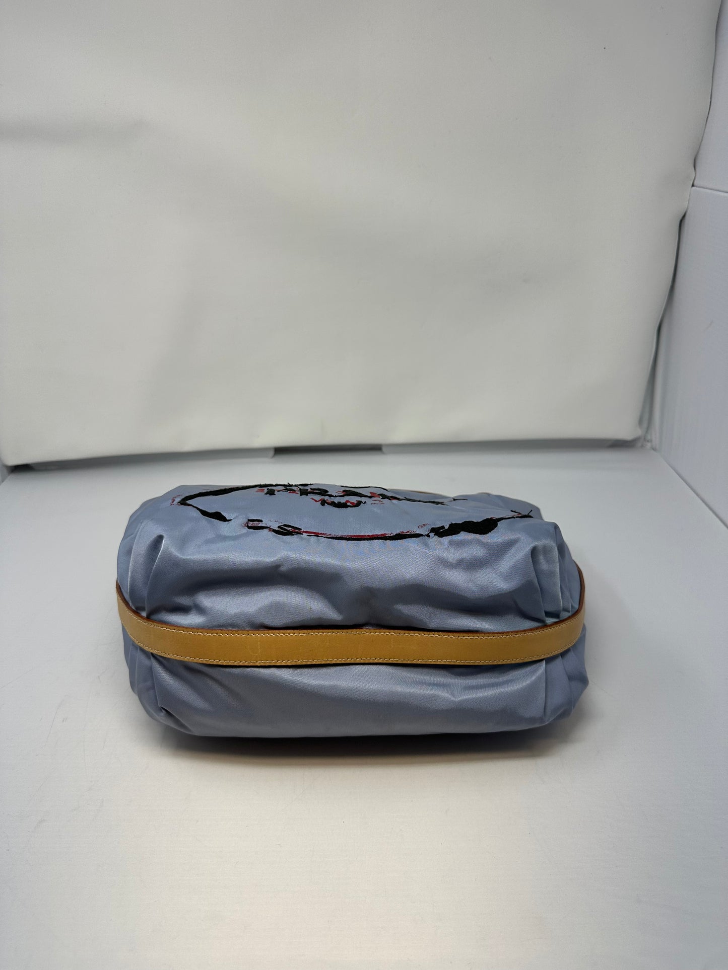 Prada Light Blue Embroidered Tessuto Hobo
