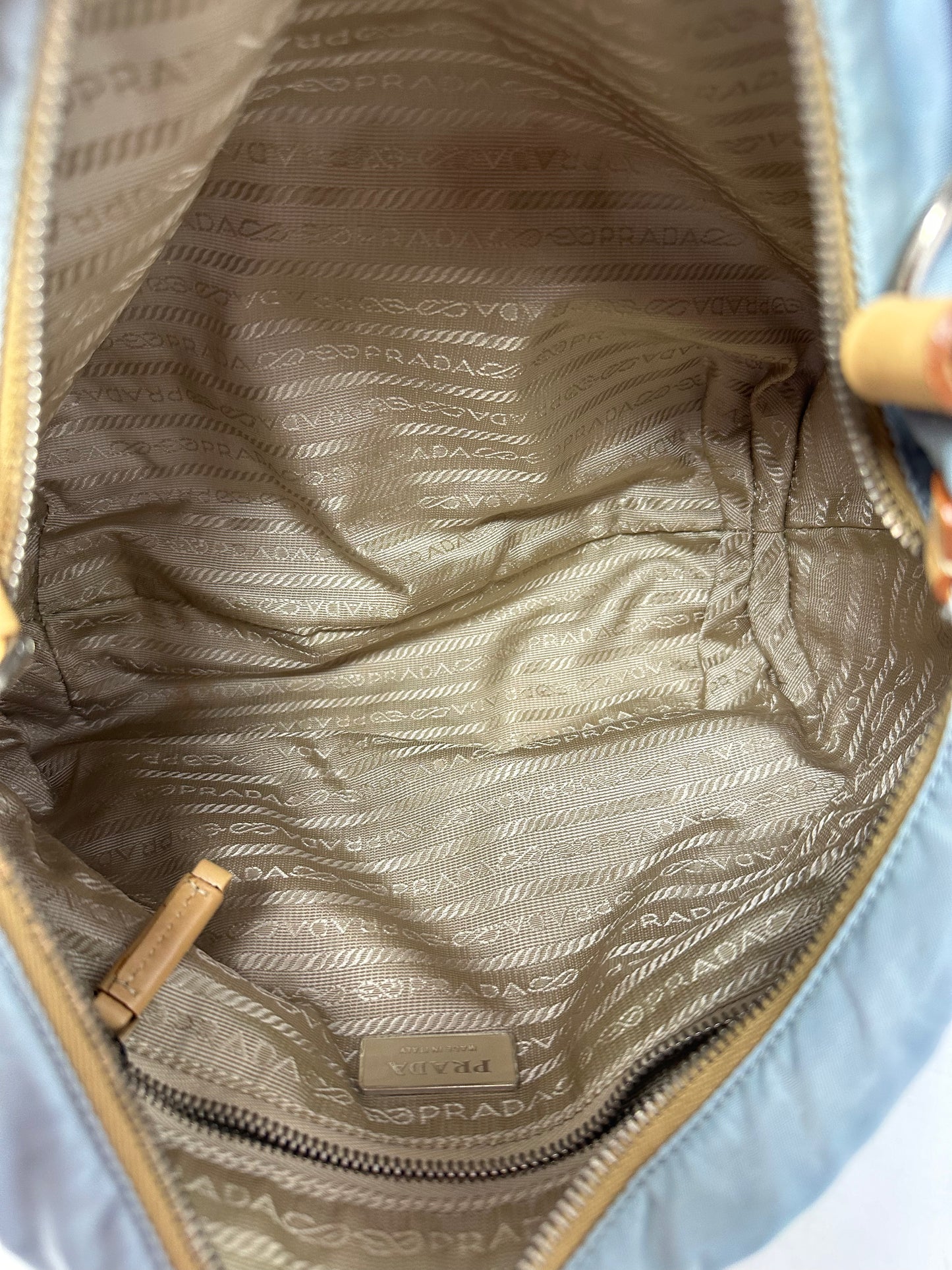 Prada Light Blue Embroidered Tessuto Hobo