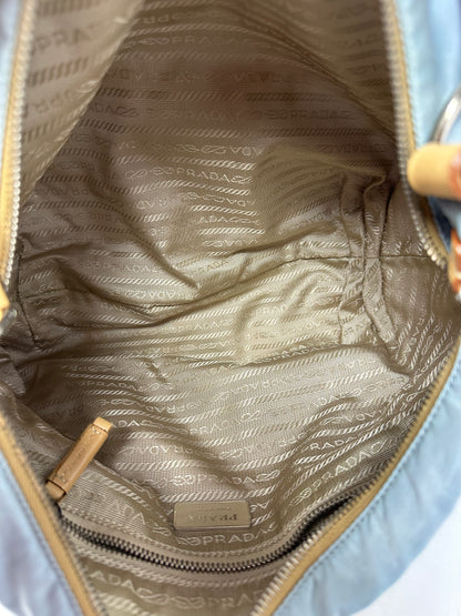 Prada Light Blue Embroidered Tessuto Hobo