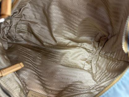 Prada Light Blue Embroidered Tessuto Hobo