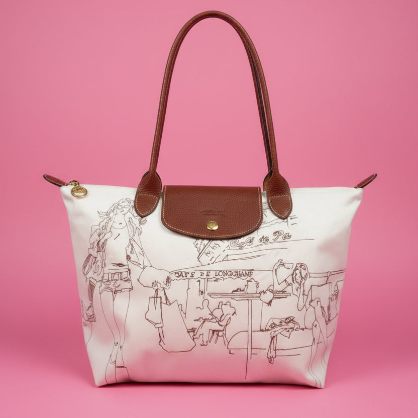 [RARE] White Embroidered Longchamp Tote - Under $300