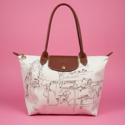 [RARE] White Embroidered Longchamp Tote - Under $300