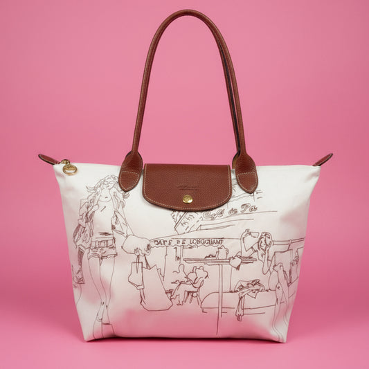 [RARE] White Embroidered Longchamp Tote - Under $300