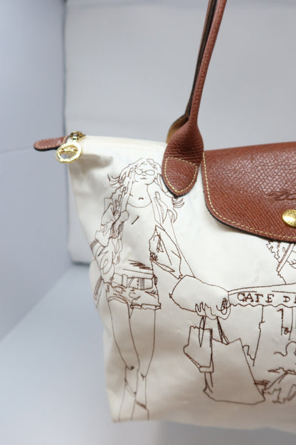 [RARE] White Embroidered Longchamp Tote - Under $300