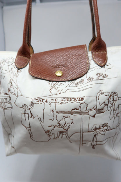 [RARE] White Embroidered Longchamp Tote - Under $300