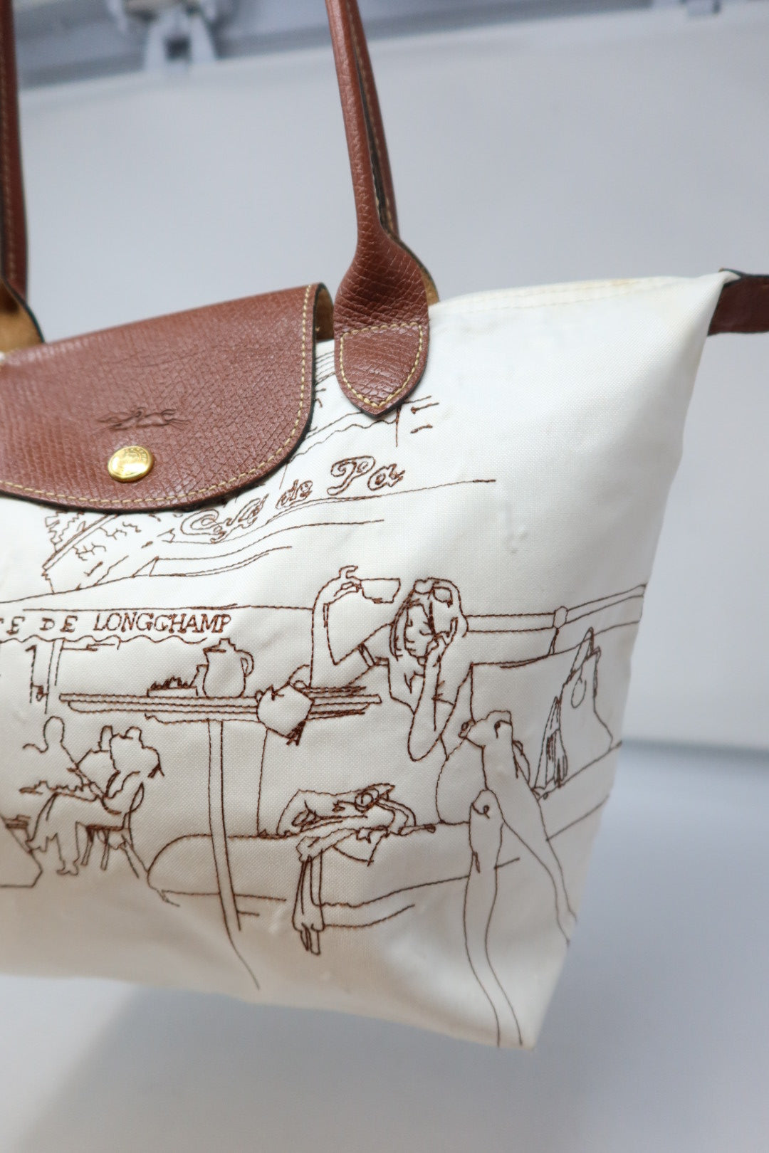 [RARE] White Embroidered Longchamp Tote - Under $300