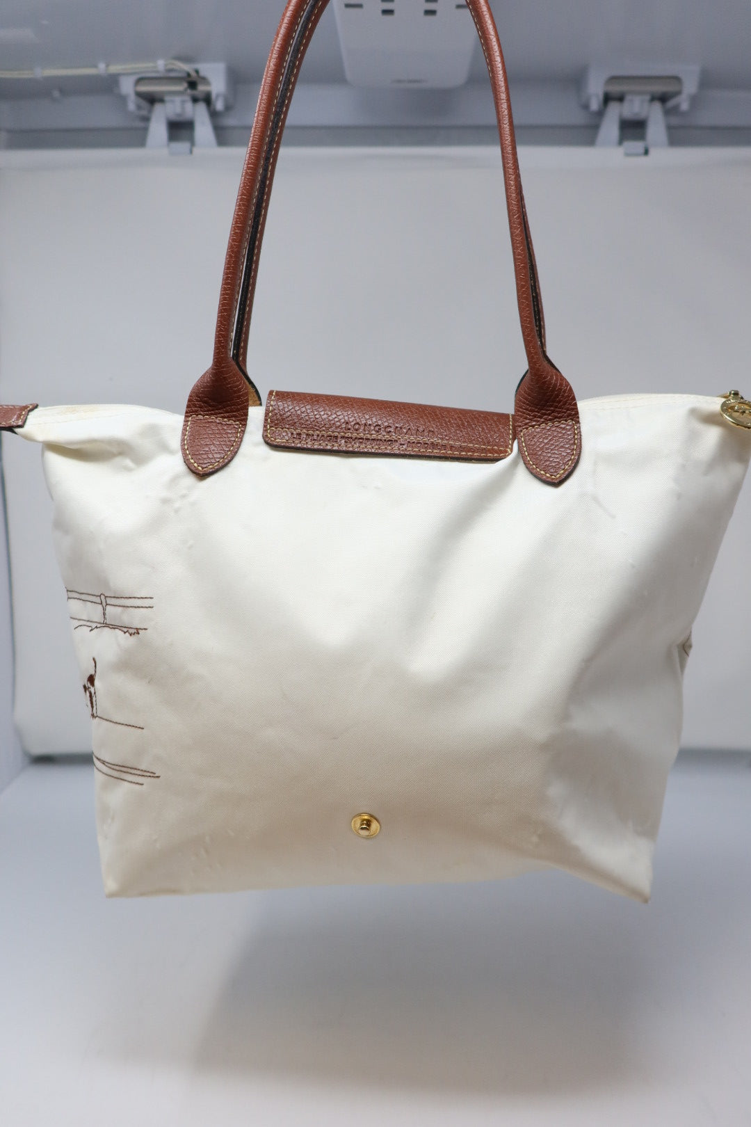 [RARE] White Embroidered Longchamp Tote - Under $300