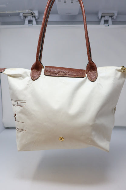 [RARE] White Embroidered Longchamp Tote - Under $300