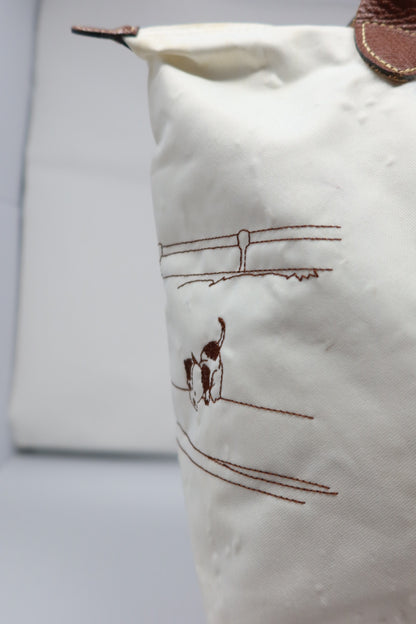 [RARE] White Embroidered Longchamp Tote - Under $300