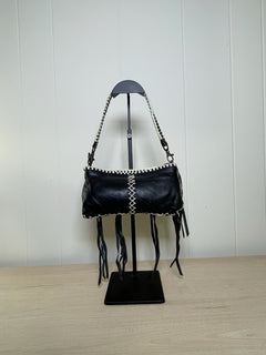 Betsey Johnson Black & White Whipstitch Fringe Mini Shoulder Bag