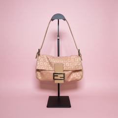 Fendi Pink Monogram Canvas Baguette Shoulder Bag Pink / Beige