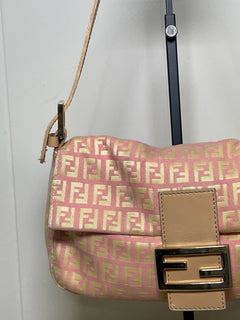 Fendi Pink Monogram Canvas Baguette Shoulder Bag Pink / Beige